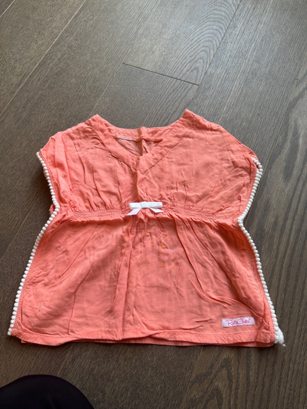 Ruffle Butts Coral Pink Girls Swim Coverup with White Trim